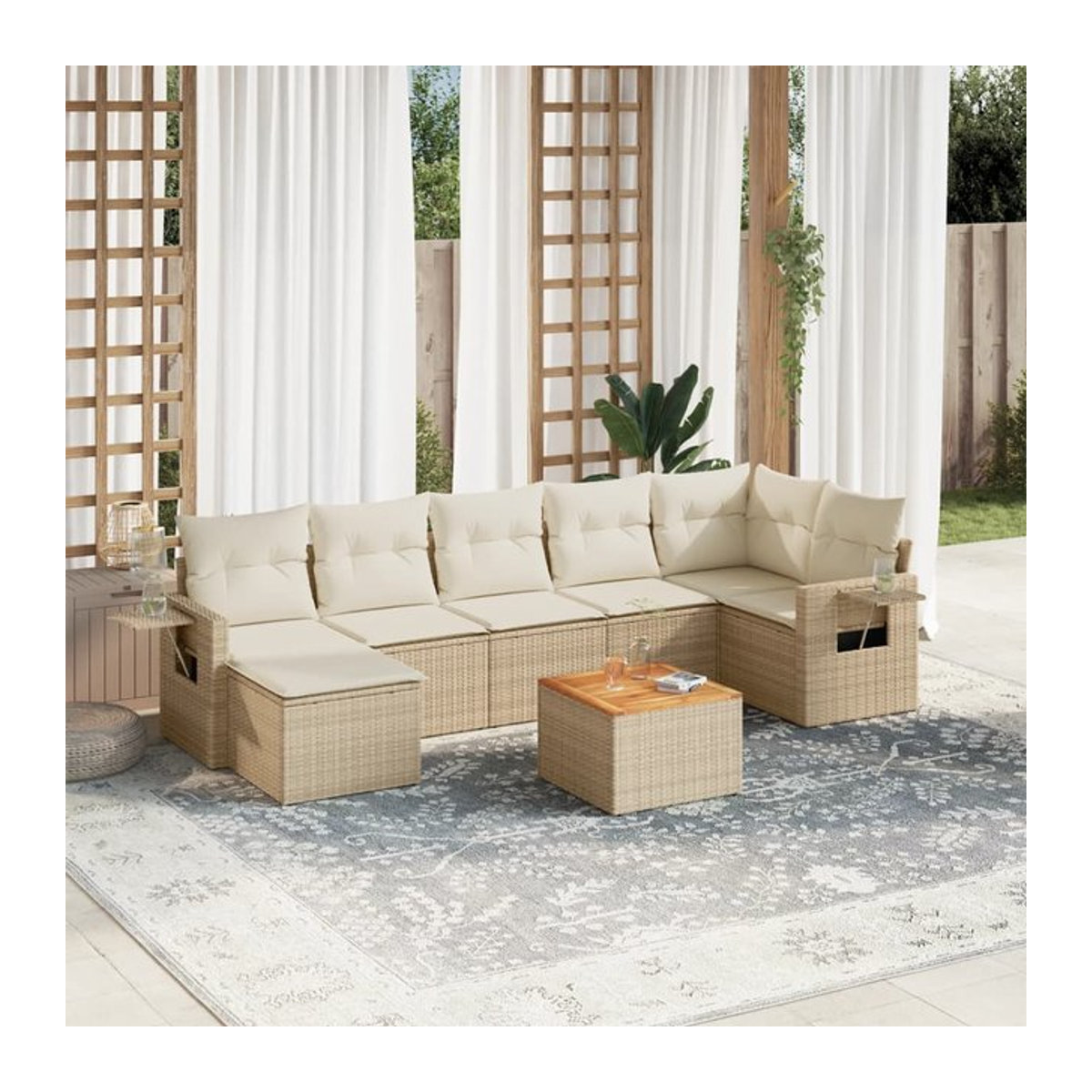 Vidaxl Gartenmöbel-Set aus Polyrattan mit Kissen, 8-teilig, Beige, Modernes Design - Bild 1