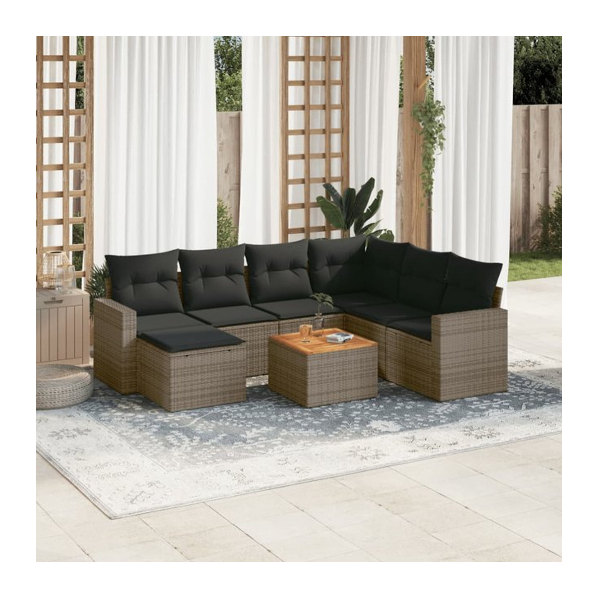 Vidaxl Gartenmöbel-Set aus Polyrattan mit Kissen, 8-teilig, Grau - Bild 1