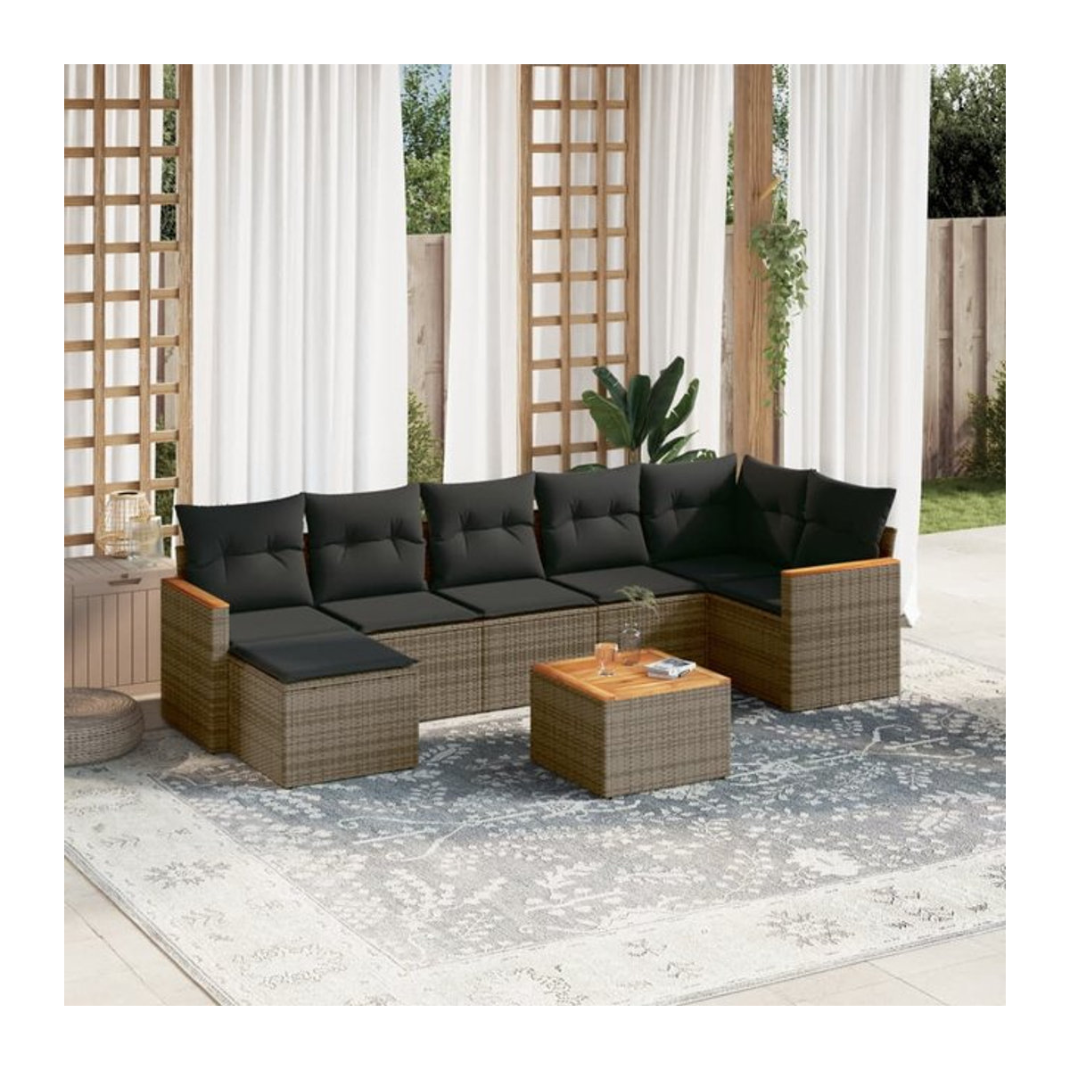 Vidaxl Gartenmöbel-Set aus Polyrattan mit Kissen, 8-teilig, Grau, Modernes Design - Bild 1