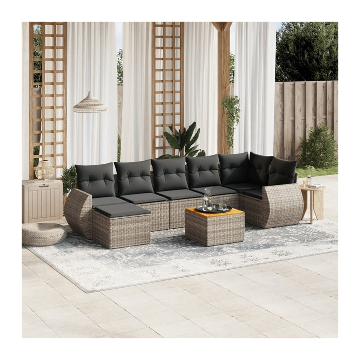 Vidaxl Gartenmöbel-Set aus Polyrattan mit Kissen, 8-teilig, Grau, Modernes Design - Bild 1