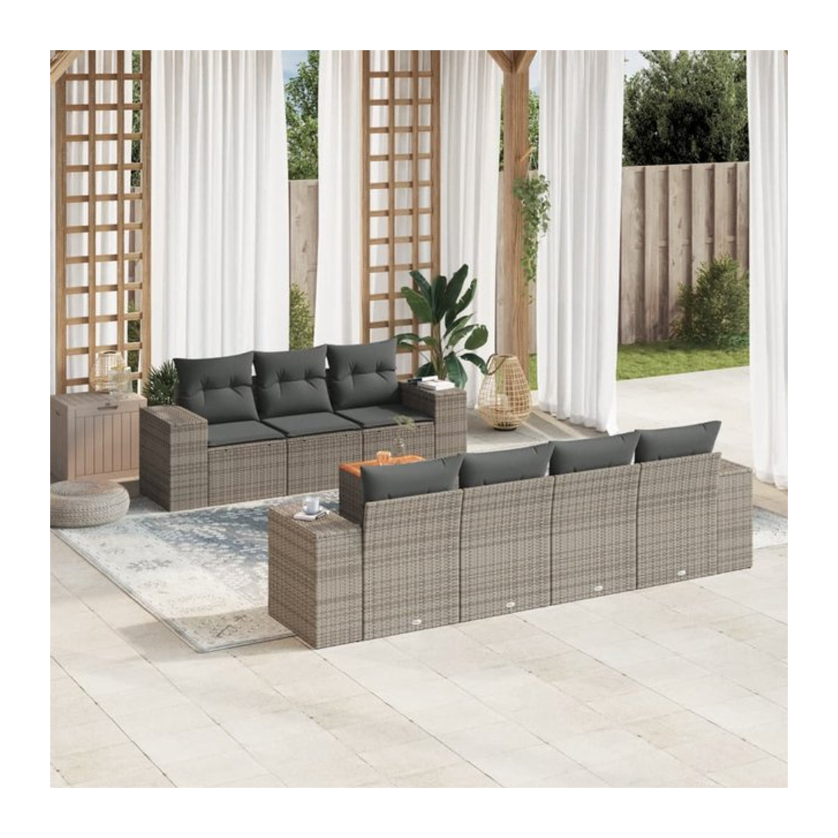 Vidaxl Gartenmöbel-Set aus Polyrattan mit Kissen, 8-teilig, Grau, Modernes Design - Bild 1