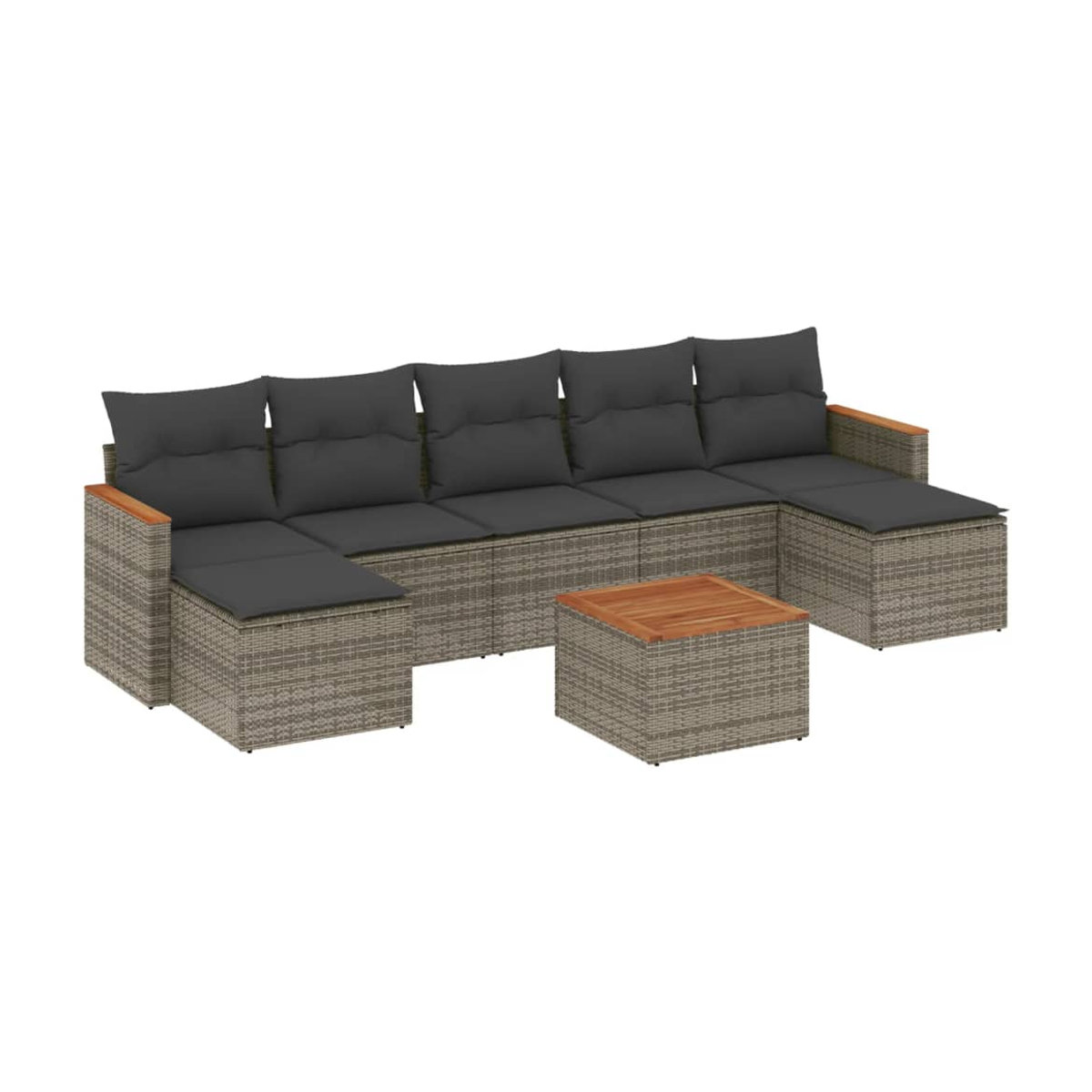 Vidaxl Gartenmöbel-Set aus Polyrattan mit Kissen, 8-teilig, Grau, Modernes Design - Bild 2
