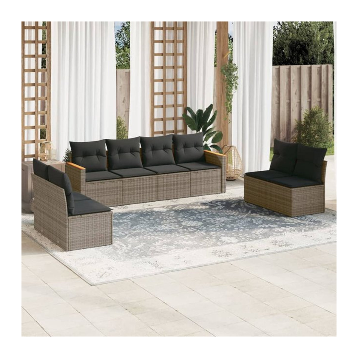 Vidaxl Gartenmöbel-Set aus Polyrattan mit Kissen, 8-teilig, Grau, Modernes Design - Bild 1