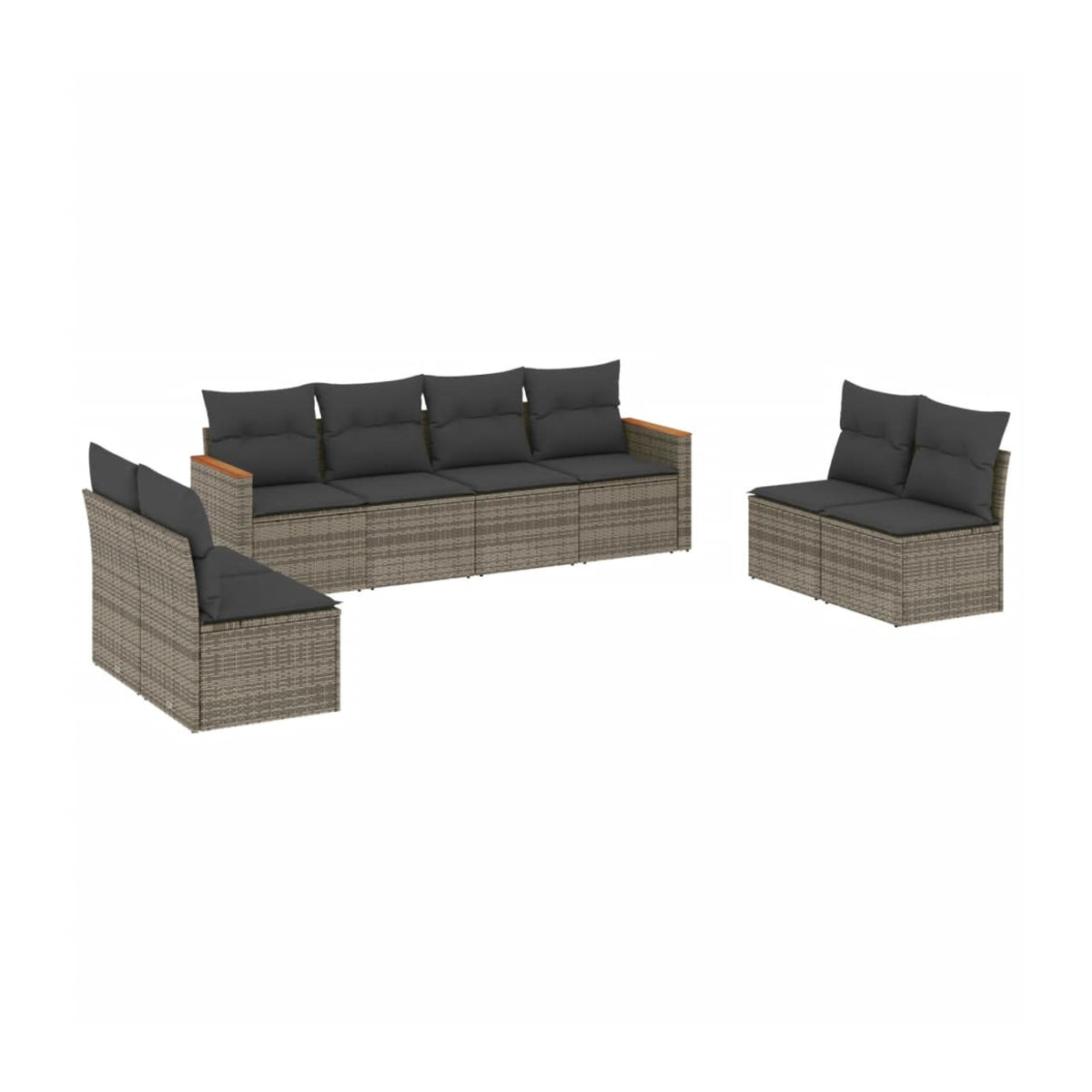 Vidaxl Gartenmöbel-Set aus Polyrattan mit Kissen, 8-teilig, Grau, Modernes Design - Bild 3