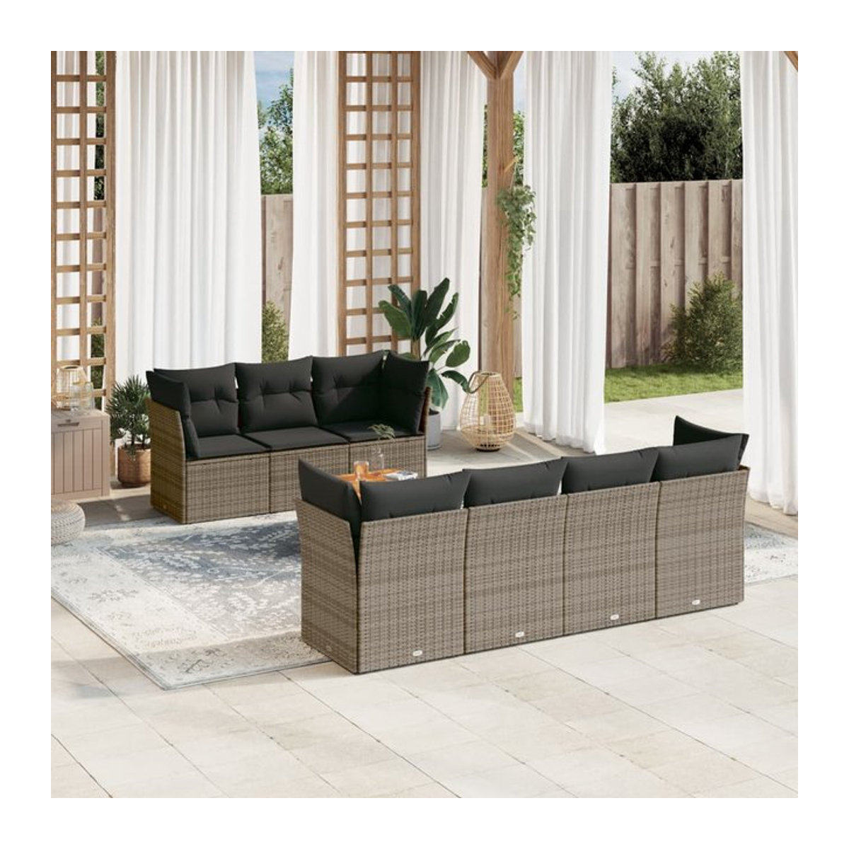 Vidaxl Gartenmöbel-Set aus Polyrattan mit Kissen, 8-teilig, Grau, Modernes Design - Bild 1