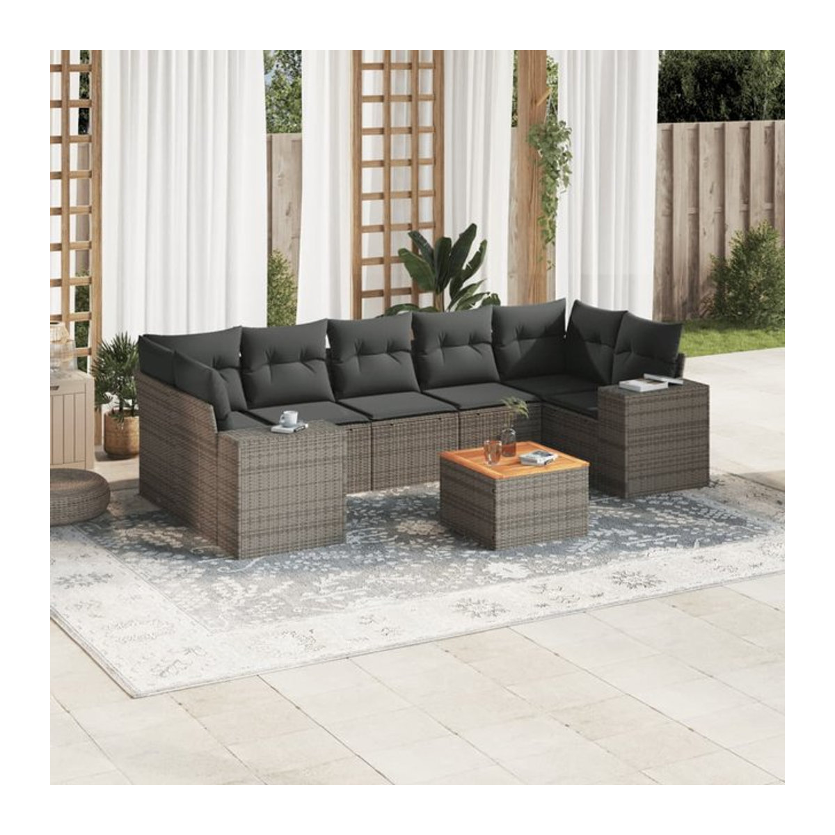 Vidaxl Gartenmöbel-Set aus Polyrattan mit Kissen, 8-teilig, Grau, Modernes Design - Bild 1