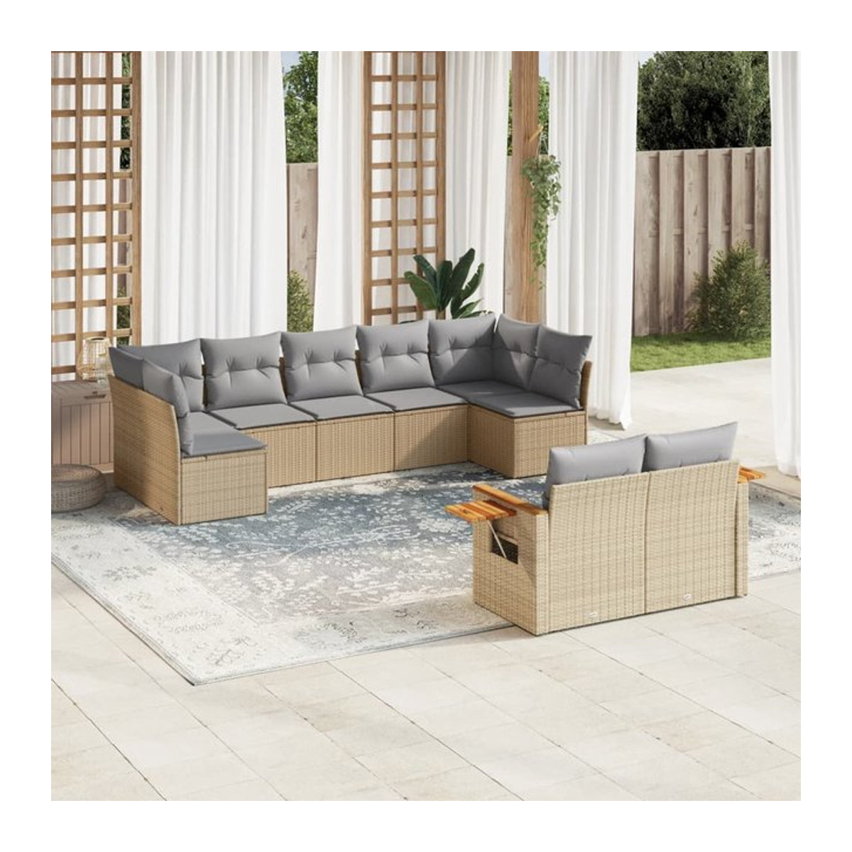 Vidaxl Gartenmöbel-Set aus Polyrattan mit Kissen, 9-teilig, Beige - Bild 1