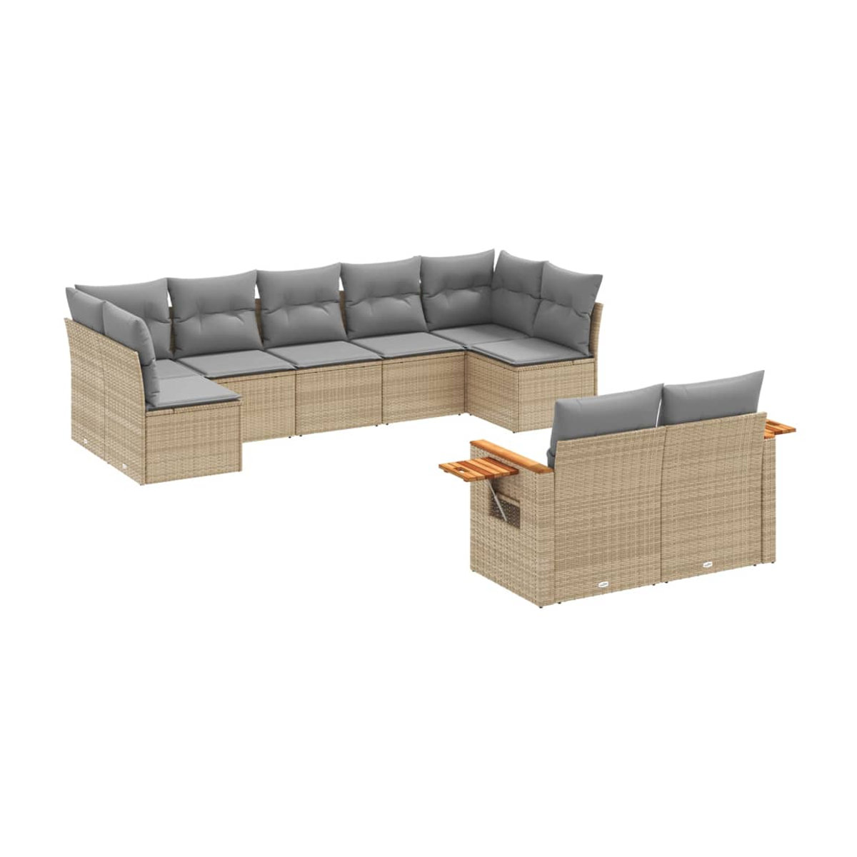 Vidaxl Gartenmöbel-Set aus Polyrattan mit Kissen, 9-teilig, Beige - Bild 2