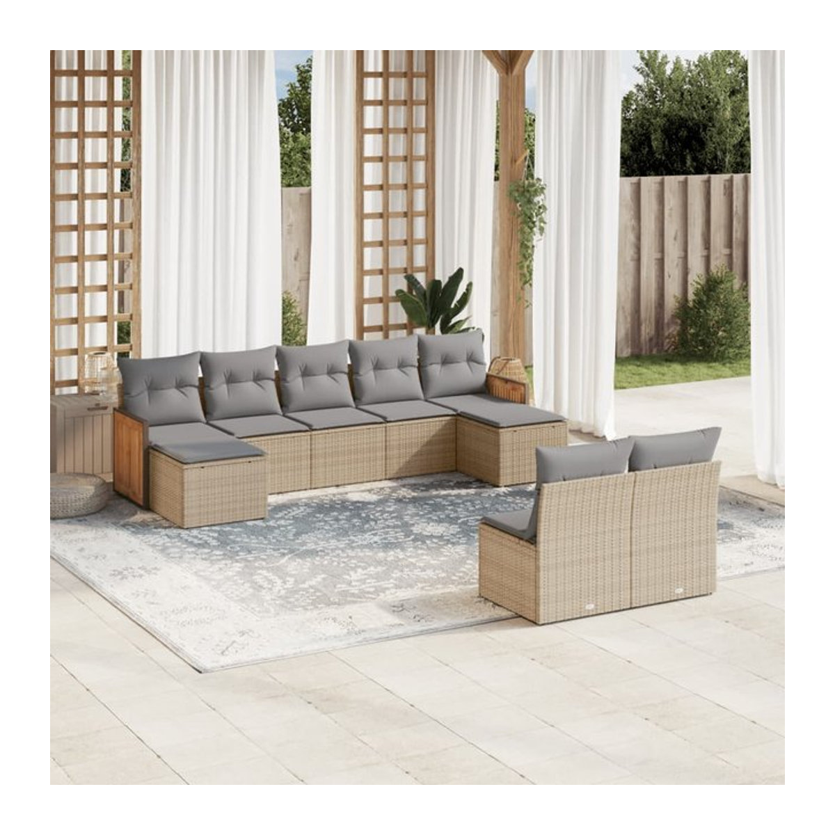 Vidaxl Gartenmöbel-Set aus Polyrattan mit Kissen, 9-teilig, Beige - Bild 1