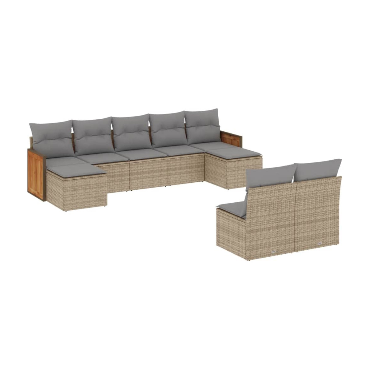 Vidaxl Gartenmöbel-Set aus Polyrattan mit Kissen, 9-teilig, Beige - Bild 2
