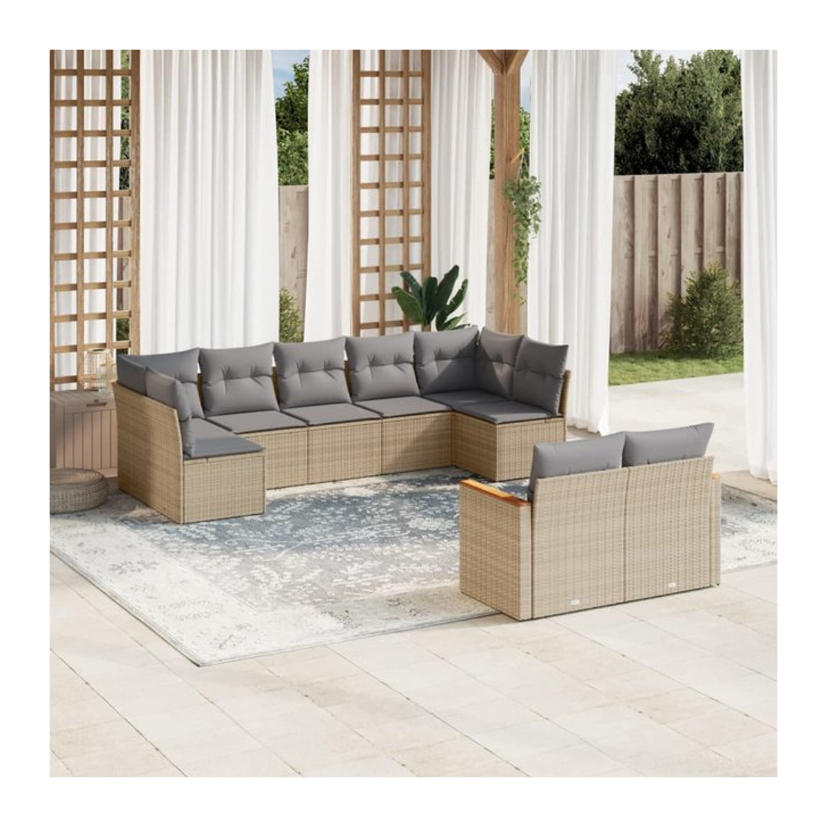 Vidaxl Gartenmöbel-Set aus Polyrattan mit Kissen, 9-teilig, Beige - Bild 1