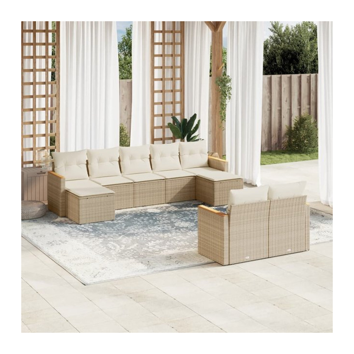 Vidaxl Gartenmöbel-Set aus Polyrattan mit Kissen, 9-teilig, Beige - Bild 1