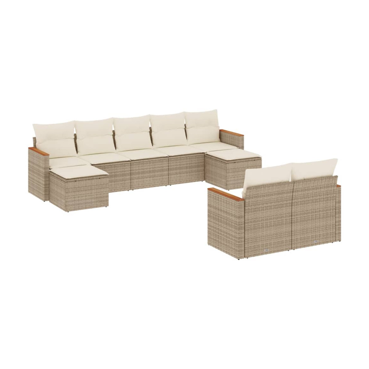 Vidaxl Gartenmöbel-Set aus Polyrattan mit Kissen, 9-teilig, Beige - Bild 2