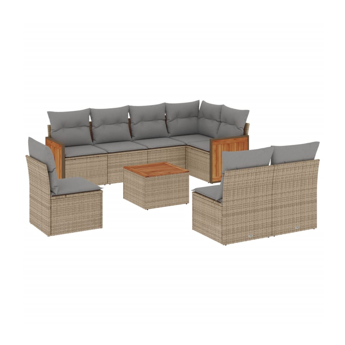 Vidaxl Gartenmöbel-Set aus Polyrattan mit Kissen, 9-teilig, Beige - Bild 2
