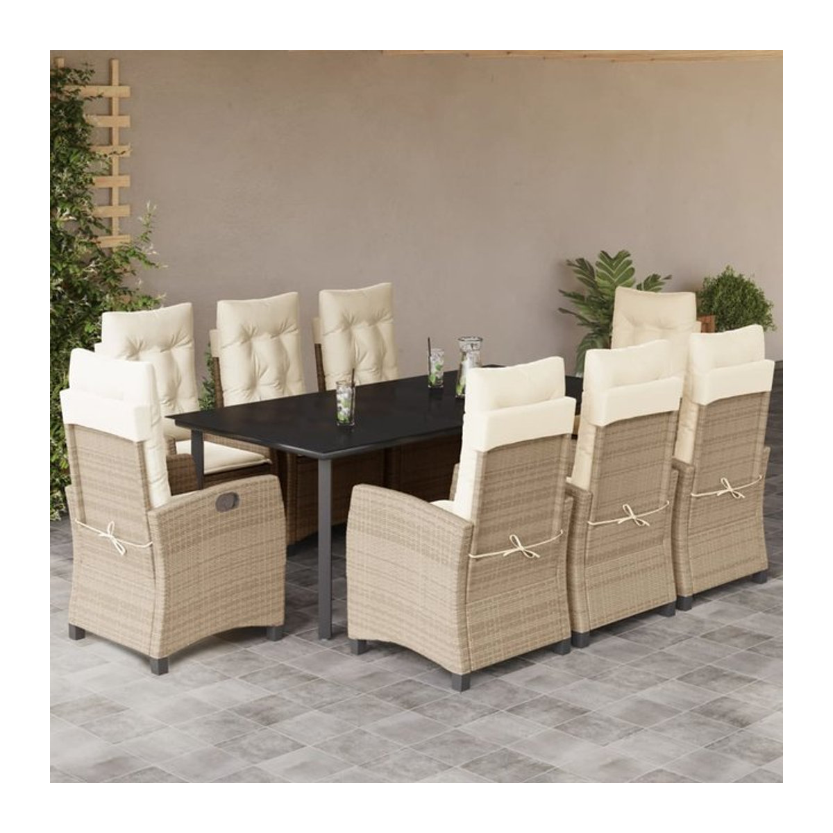 Vidaxl Gartenmöbel-Set aus Polyrattan mit Kissen, 9-teilig, Beige - Bild 1