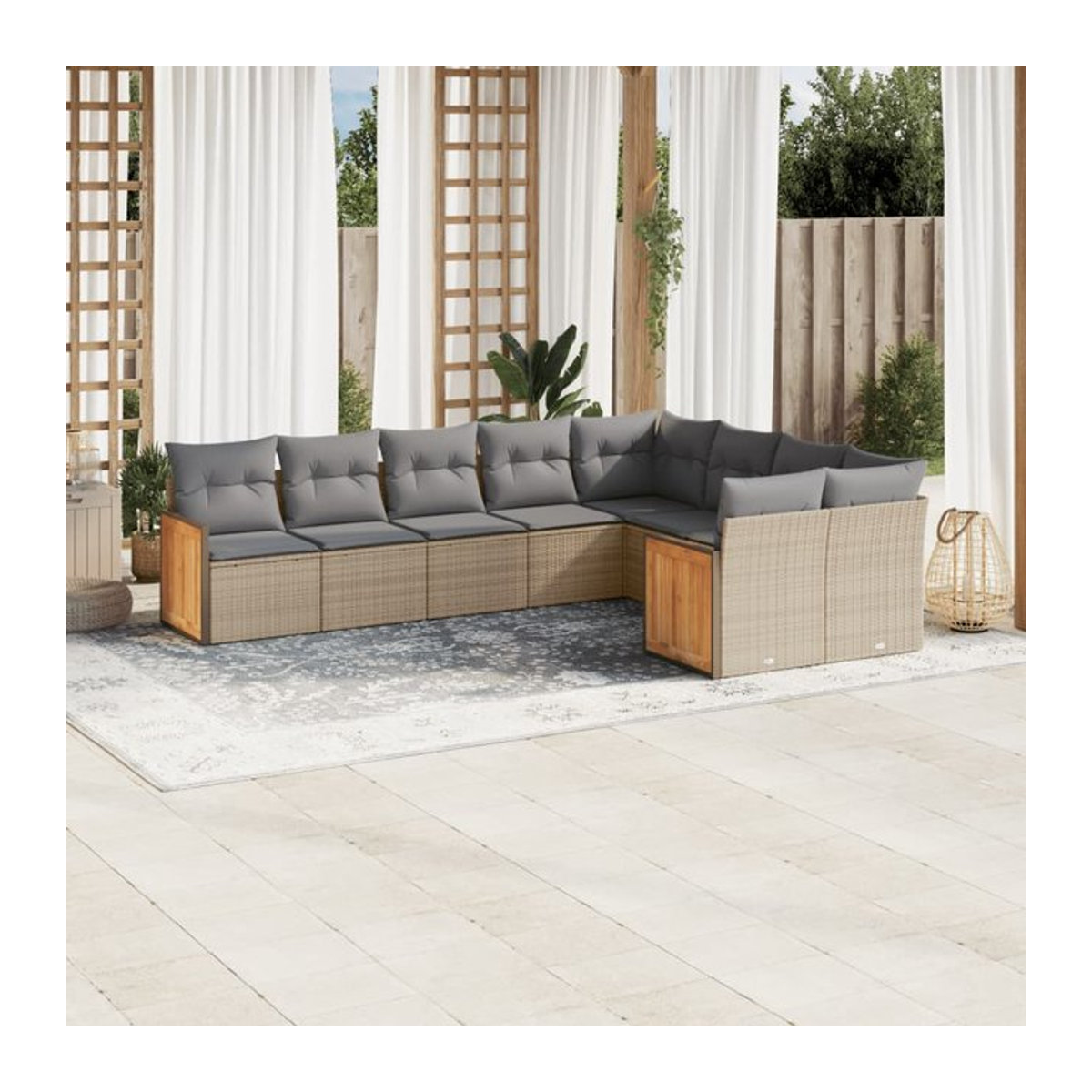 Vidaxl Gartenmöbel-Set aus Polyrattan mit Kissen, 9-teilig, Beige/Grau, Modernes Design - Bild 1