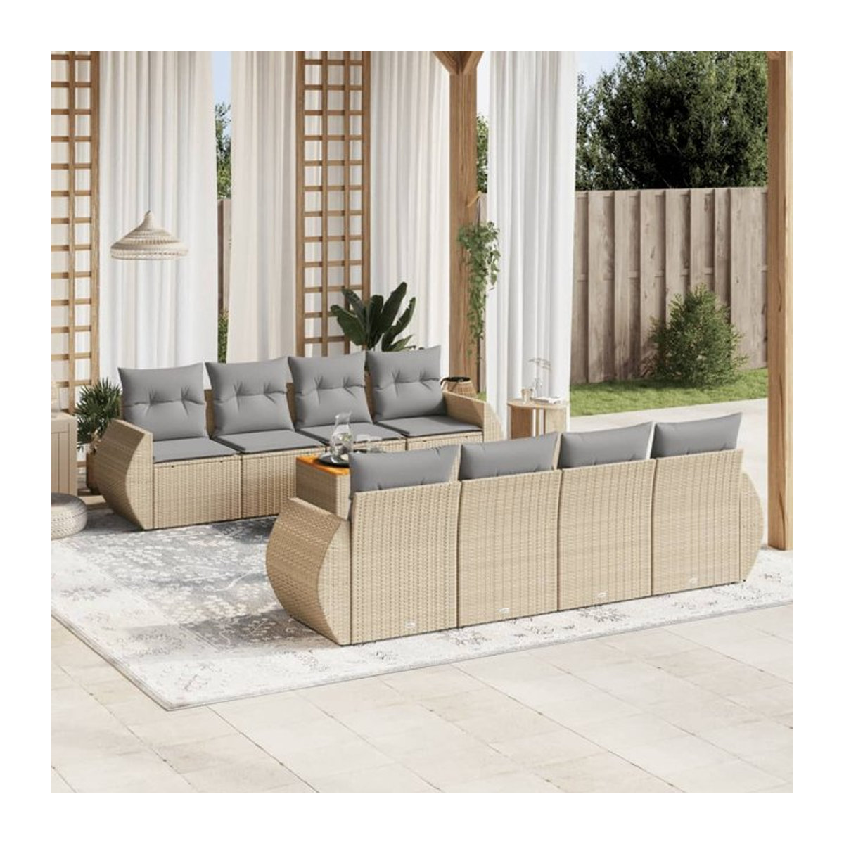 Vidaxl Gartenmöbel-Set aus Polyrattan mit Kissen, 9-teilig, Beige, Modernes Design - Bild 1
