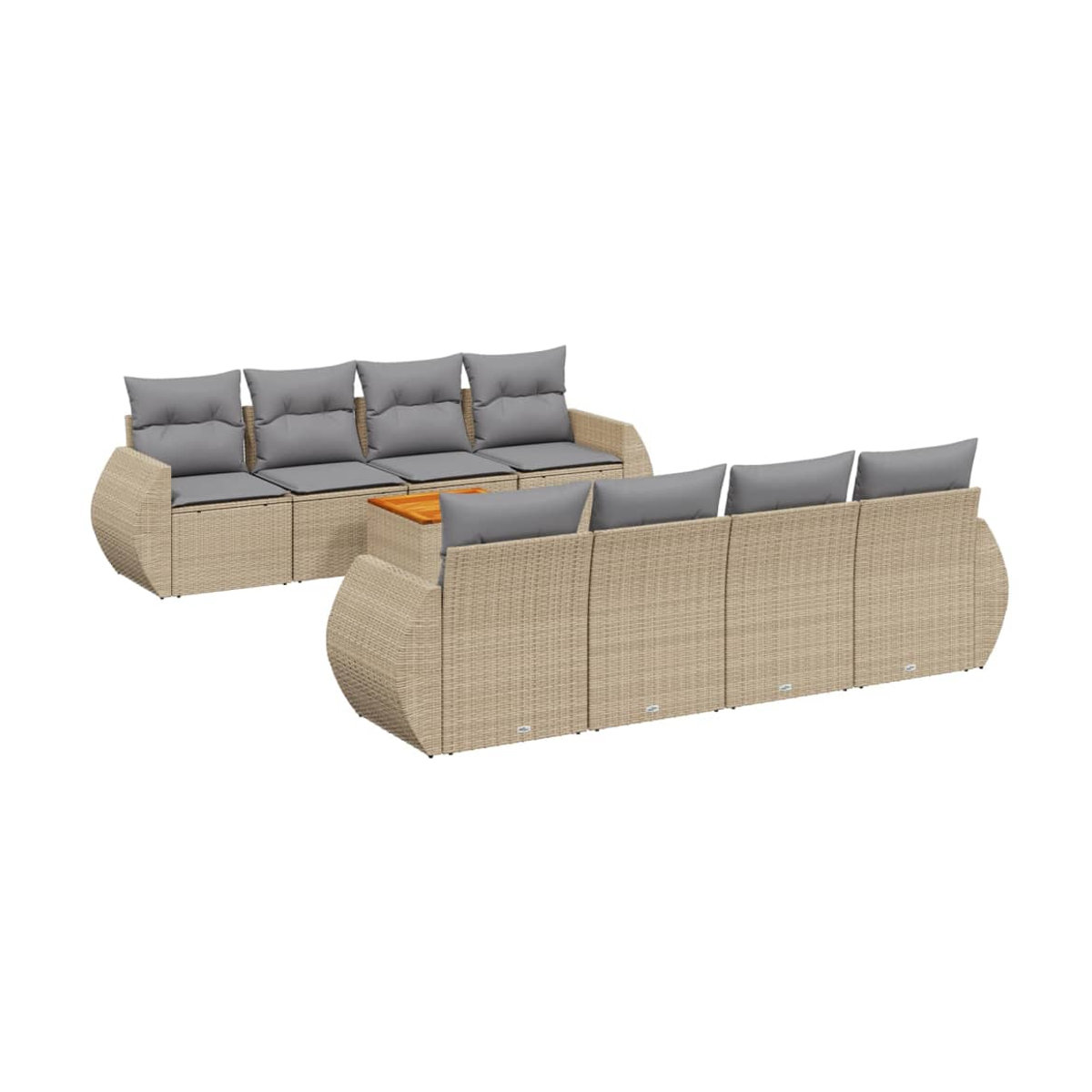 Vidaxl Gartenmöbel-Set aus Polyrattan mit Kissen, 9-teilig, Beige, Modernes Design - Bild 2