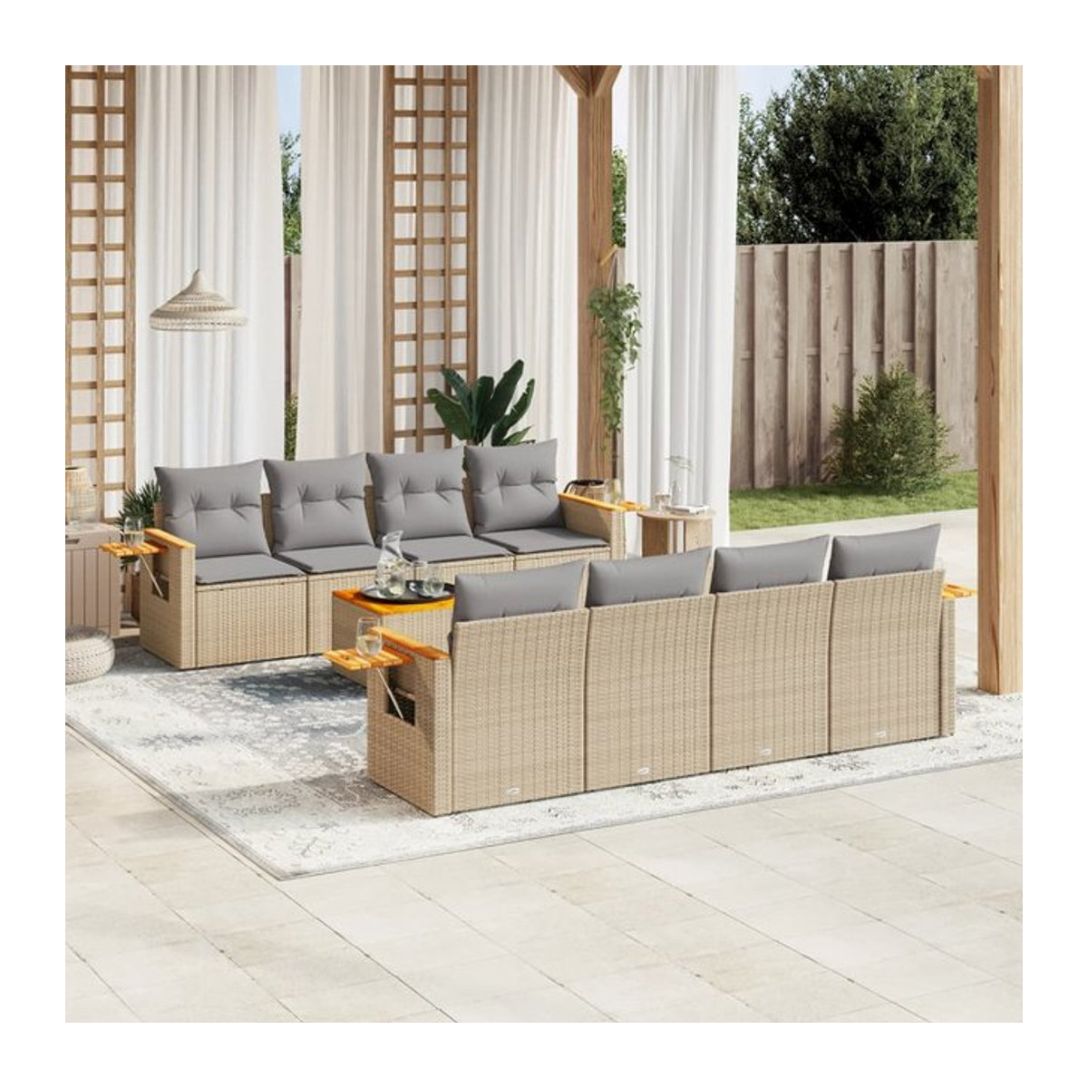 Vidaxl Gartenmöbel-Set aus Polyrattan mit Kissen, 9-teilig, Beige, Modernes Design - Bild 1