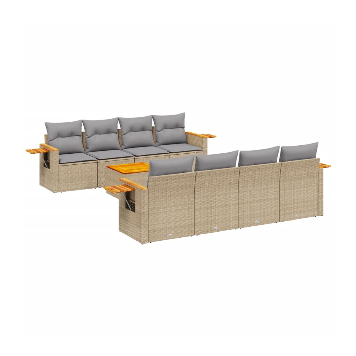 Vidaxl Gartenmöbel-Set aus Polyrattan mit Kissen, 9-teilig, Beige, Modernes Design - Bild 2