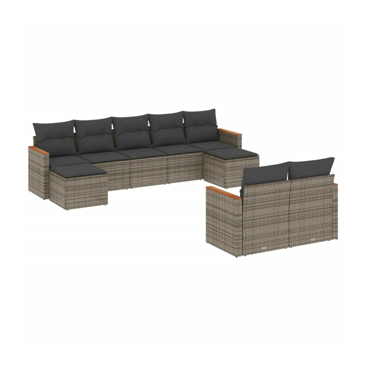 Vidaxl Gartenmöbel-Set aus Polyrattan mit Kissen, 9-teilig, Grau - Bild 2