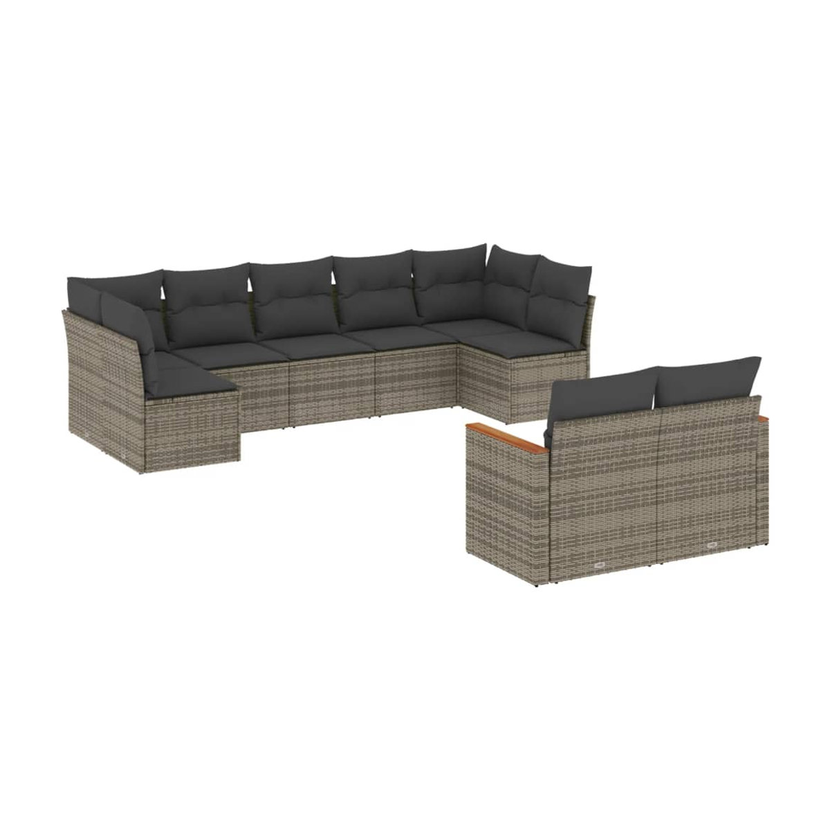 Vidaxl Gartenmöbel-Set aus Polyrattan mit Kissen, 9-teilig, Grau - Bild 2