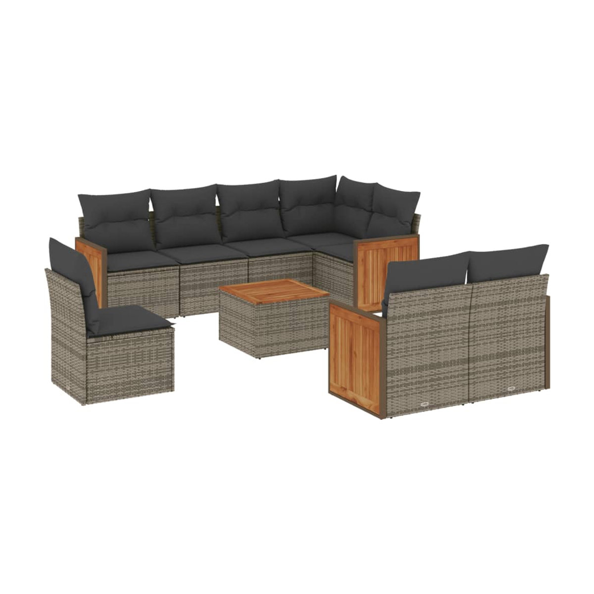 Vidaxl Gartenmöbel-Set aus Polyrattan mit Kissen, 9-teilig, Grau - Bild 3