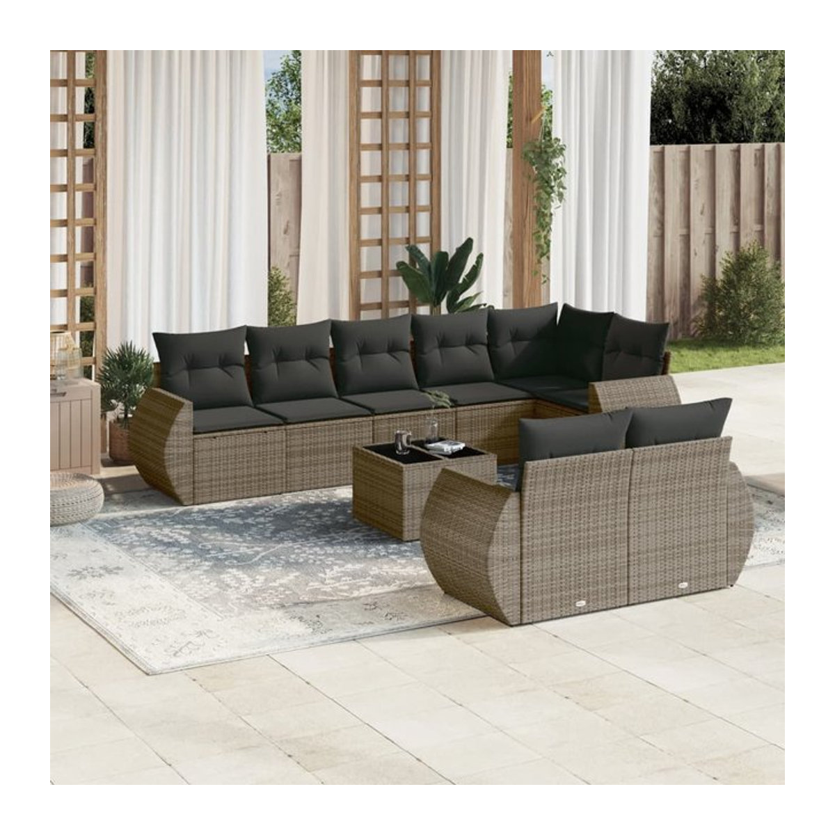Vidaxl Gartenmöbel-Set aus Polyrattan mit Kissen, 9-teilig, Grau - Bild 1