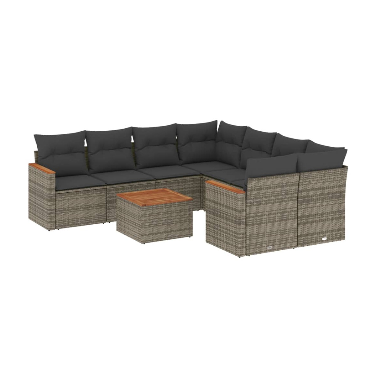 Vidaxl Gartenmöbel-Set aus Polyrattan mit Kissen, 9-teilig, Grau - Bild 2