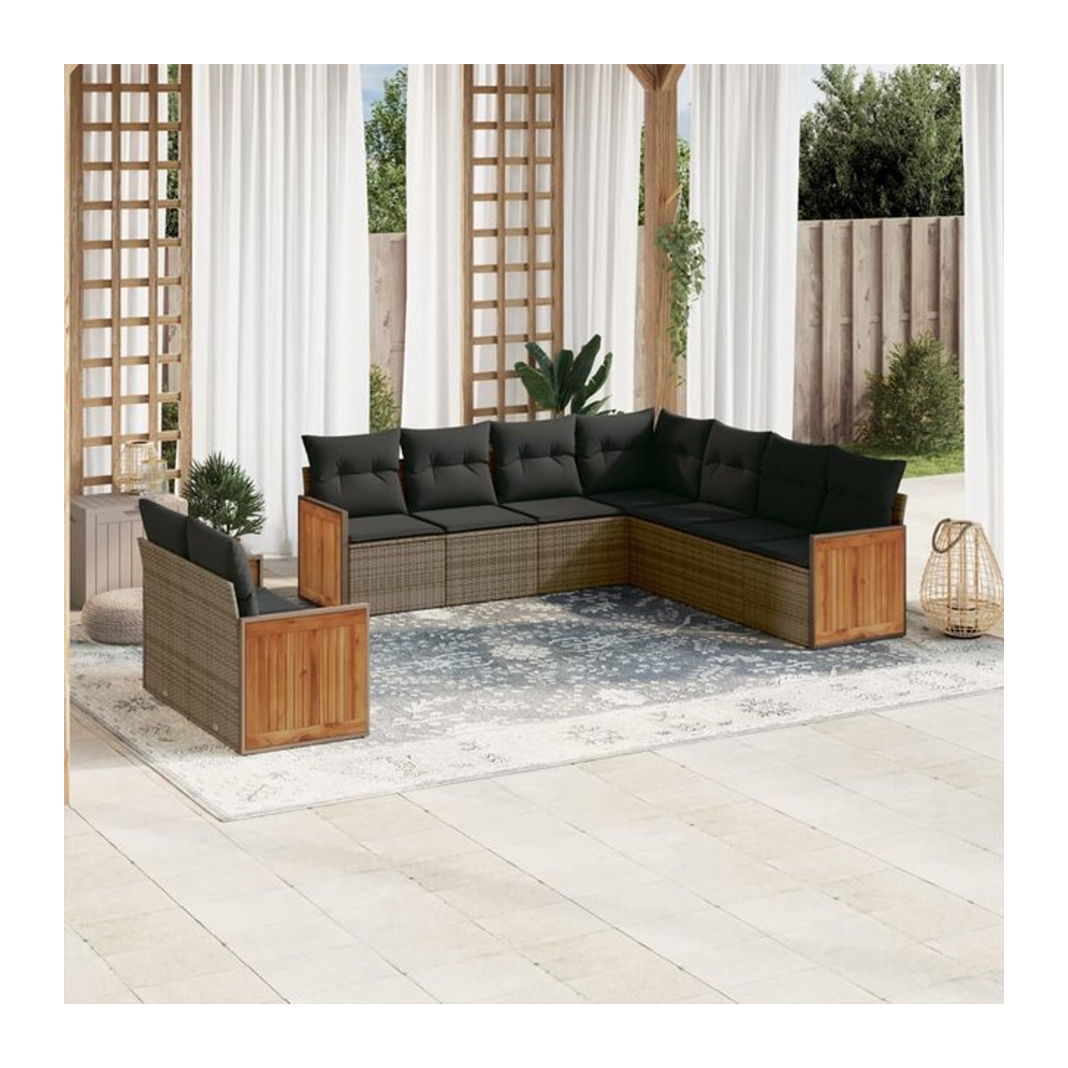 Vidaxl Gartenmöbel-Set aus Polyrattan mit Kissen, 9-teilig, Grau - Bild 1