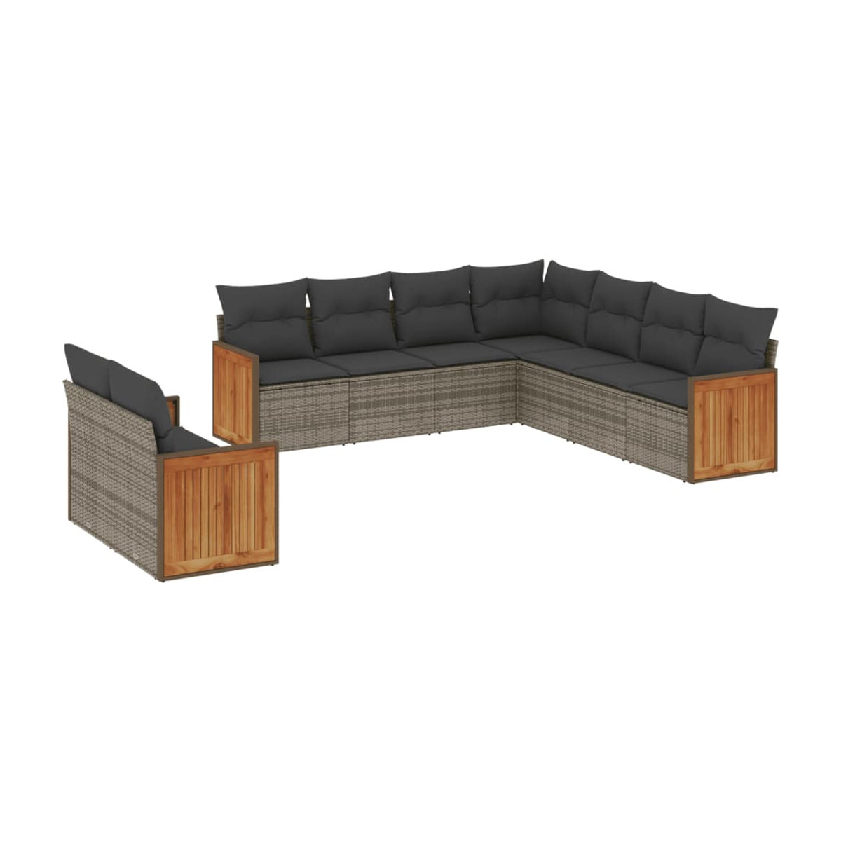 Vidaxl Gartenmöbel-Set aus Polyrattan mit Kissen, 9-teilig, Grau - Bild 3