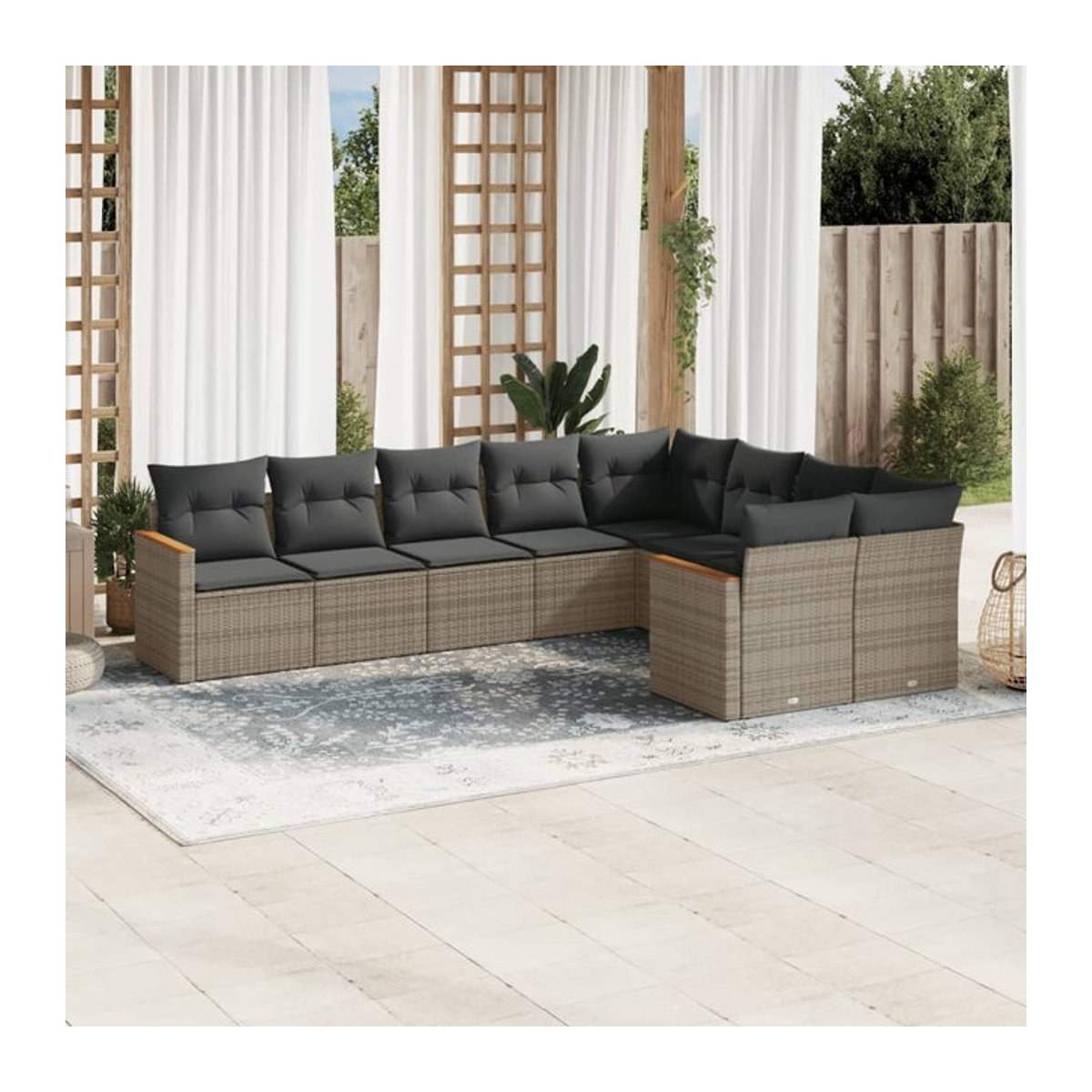 Vidaxl Gartenmöbel-Set aus Polyrattan mit Kissen, 9-teilig, Grau - Bild 1