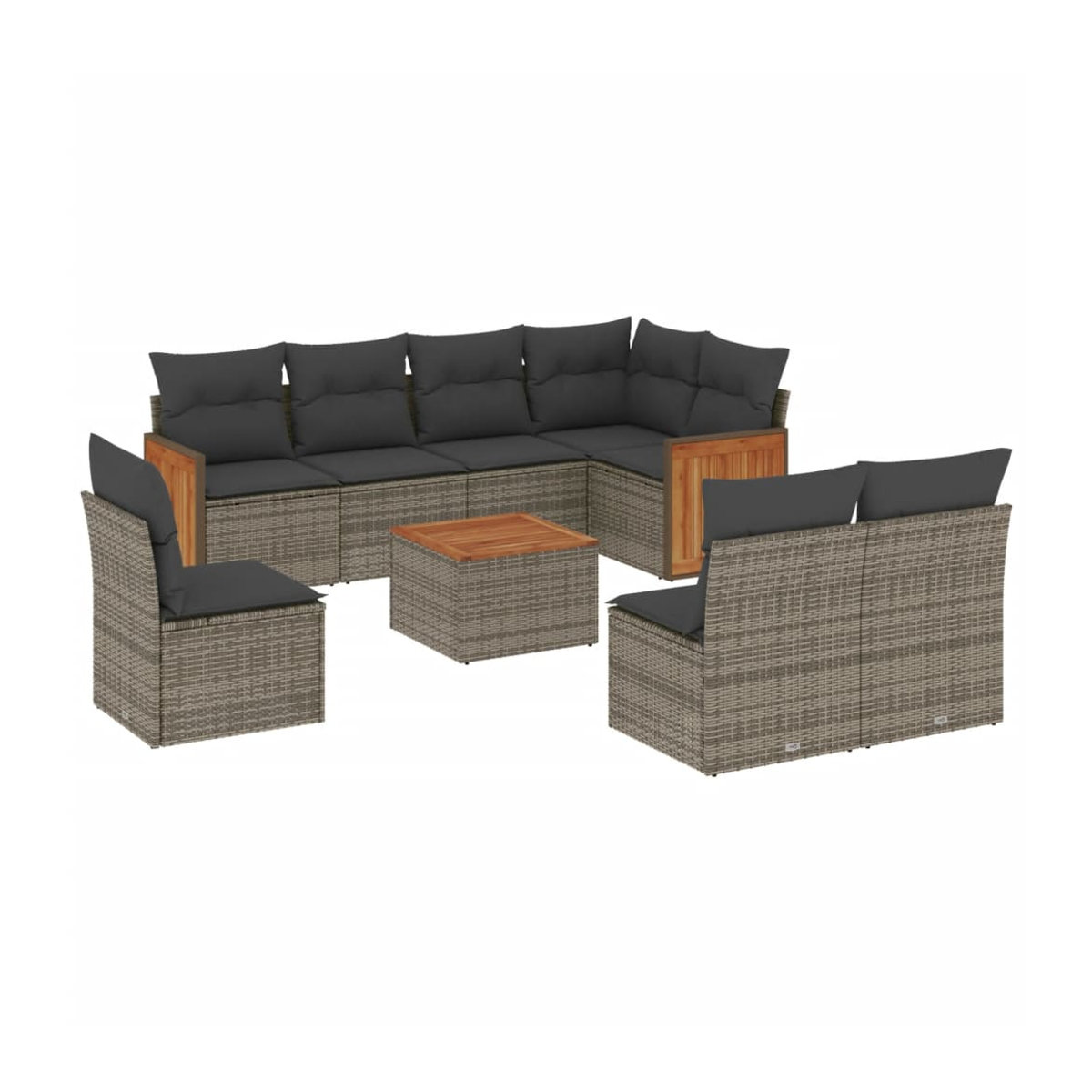Vidaxl Gartenmöbel-Set aus Polyrattan mit Kissen, 9-teilig, Grau, Modernes Design - Bild 2