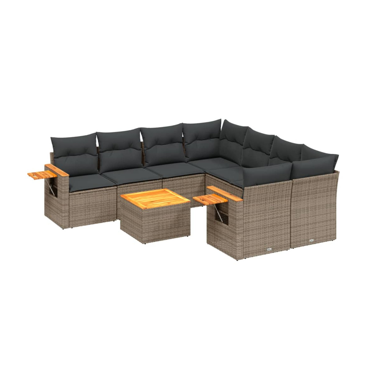Vidaxl Gartenmöbel-Set aus Polyrattan mit Kissen, 9-teilig, Grau, Modernes Design - Bild 2