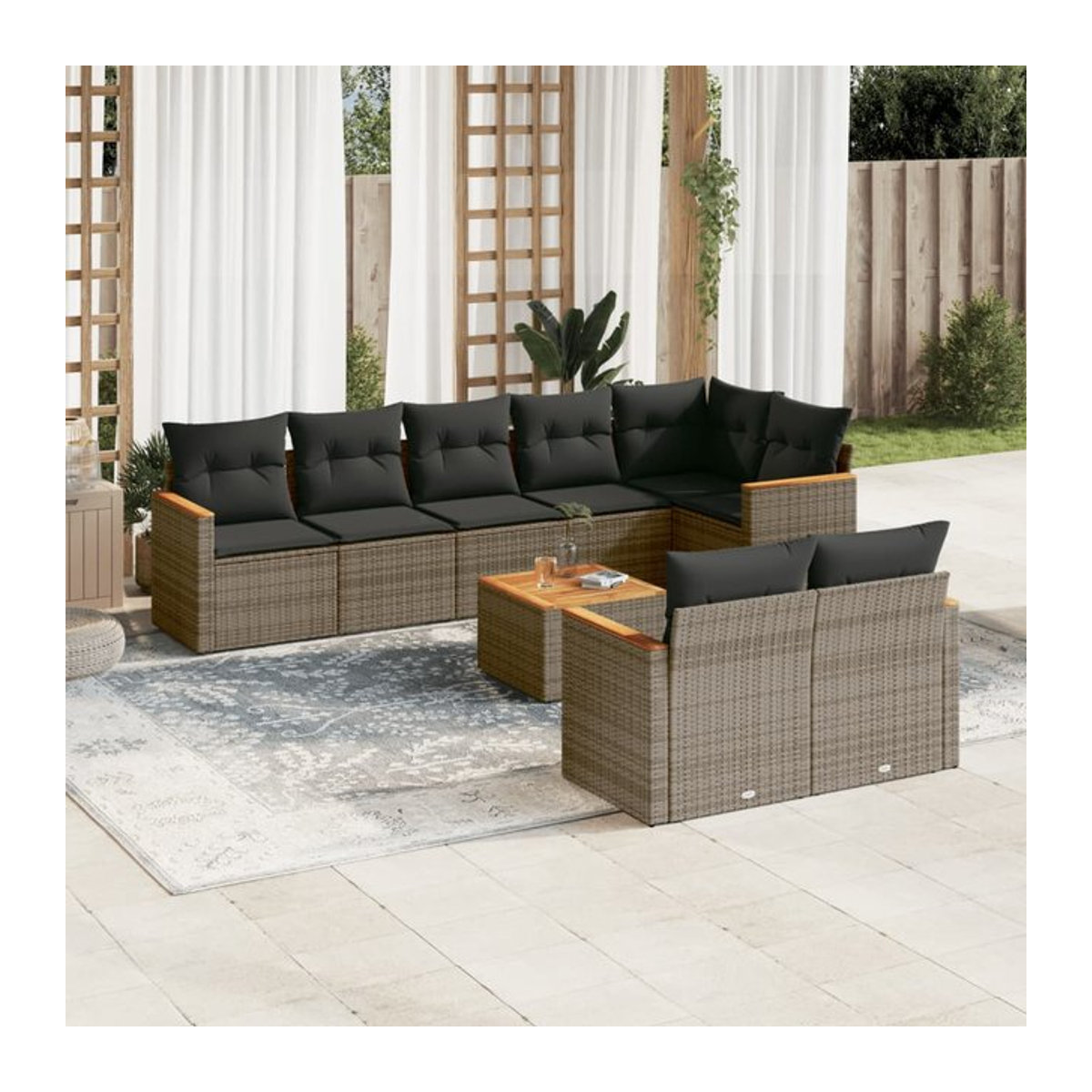 Vidaxl Gartenmöbel-Set aus Polyrattan mit Kissen, 9-teilig, Grau, Modernes Design - Bild 1