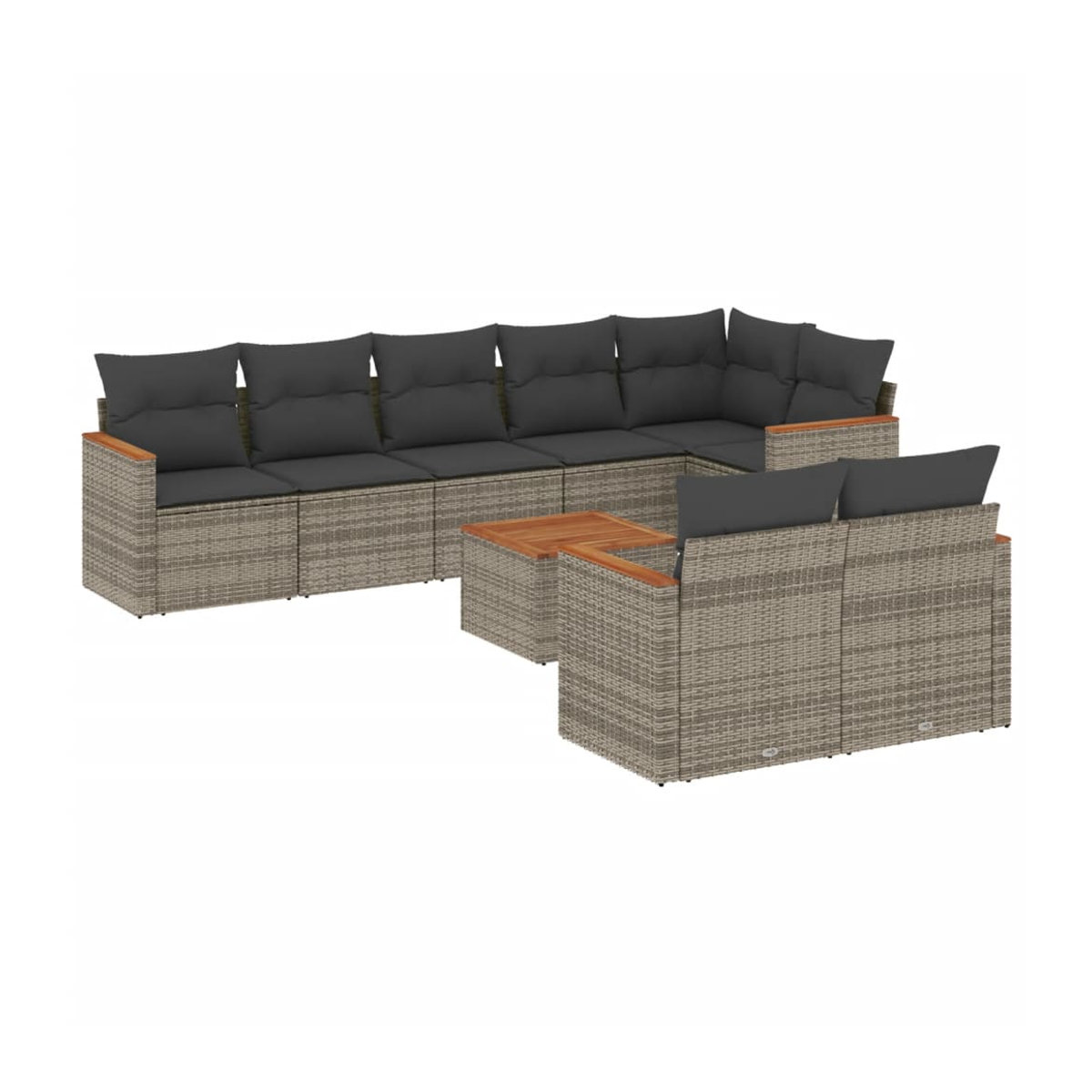 Vidaxl Gartenmöbel-Set aus Polyrattan mit Kissen, 9-teilig, Grau, Modernes Design - Bild 2