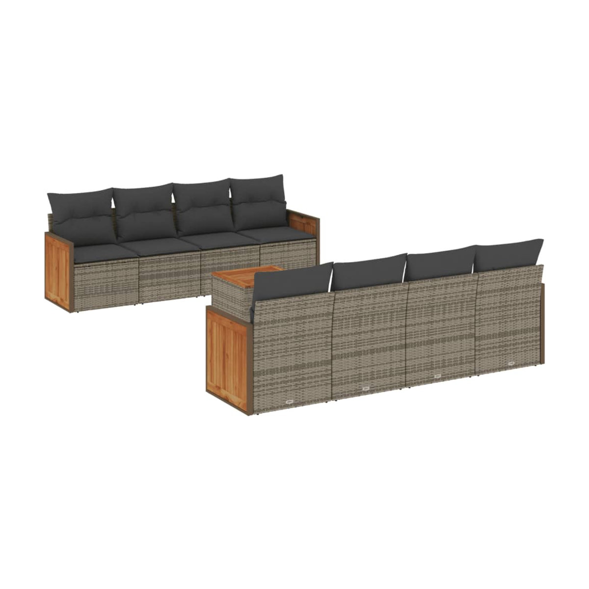 Vidaxl Gartenmöbel-Set aus Polyrattan mit Kissen, 9-teilig, Grau, Modernes Design - Bild 3