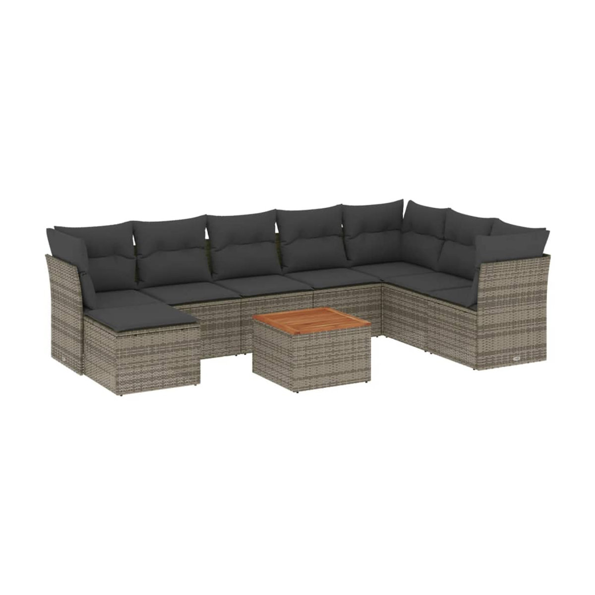 Vidaxl Gartenmöbel-Set aus Polyrattan mit Kissen, 9-teilig, Grau, Modernes Design - Bild 3