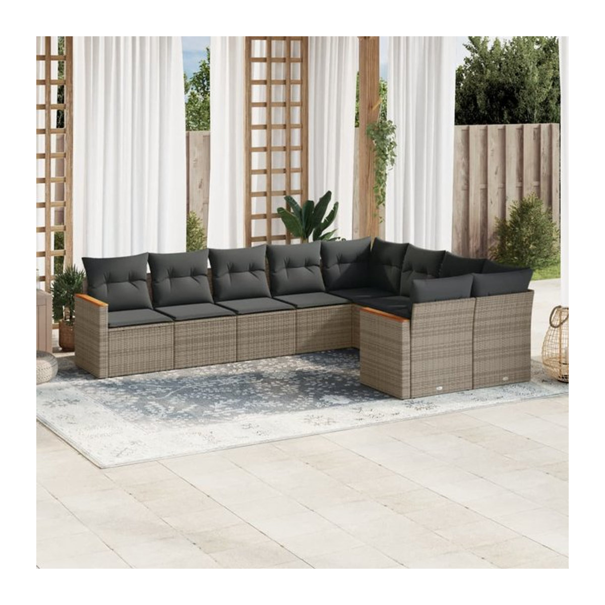 Vidaxl Gartenmöbel-Set aus Polyrattan mit Kissen, 9-teilig, Grau, Modernes Design - Bild 1
