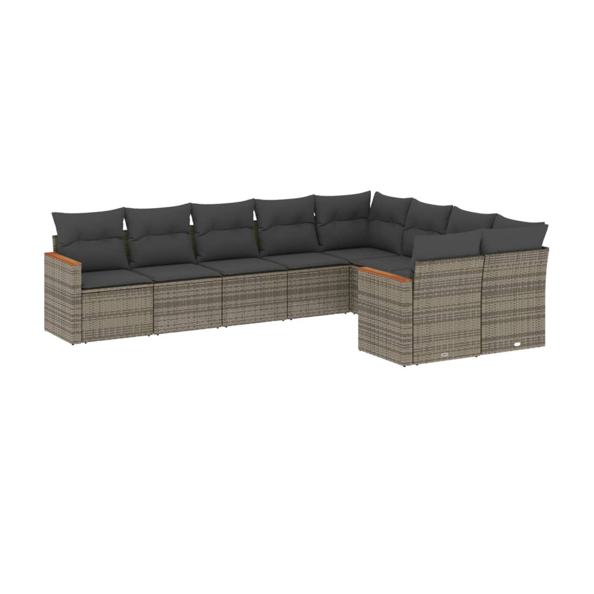 Vidaxl Gartenmöbel-Set aus Polyrattan mit Kissen, 9-teilig, Grau, Modernes Design - Bild 2