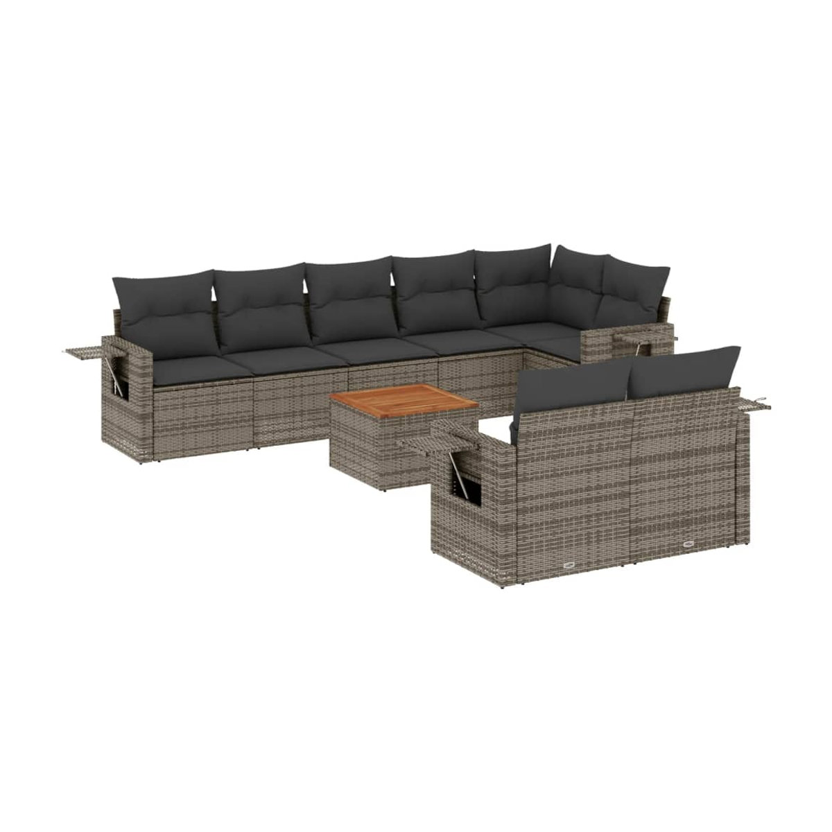 Vidaxl Gartenmöbel-Set aus Polyrattan mit Kissen, 9-teilig, Grau, Modernes Design - Bild 2