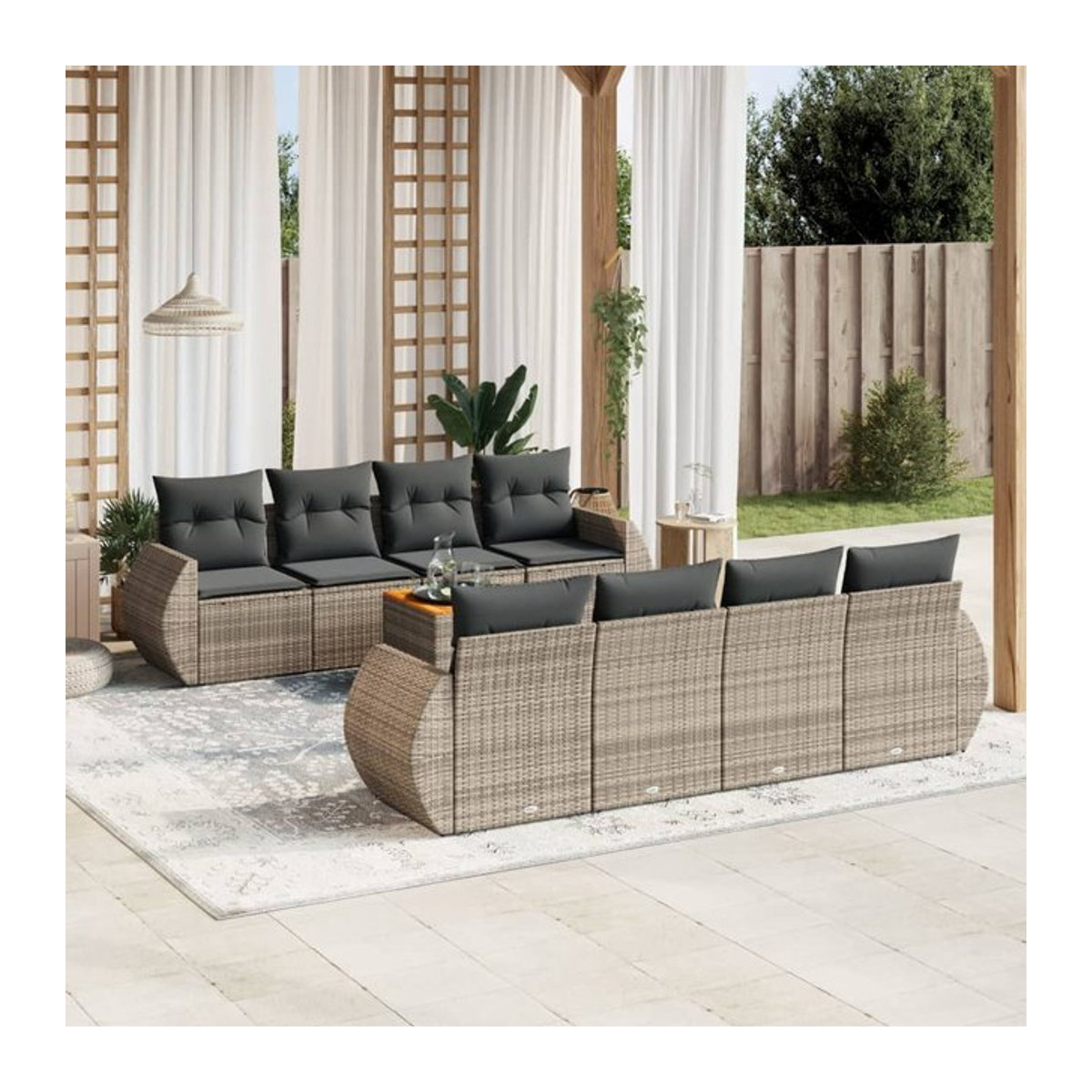 Vidaxl Gartenmöbel-Set aus Polyrattan mit Kissen, 9-teilig, Grau, Modernes Design - Bild 1
