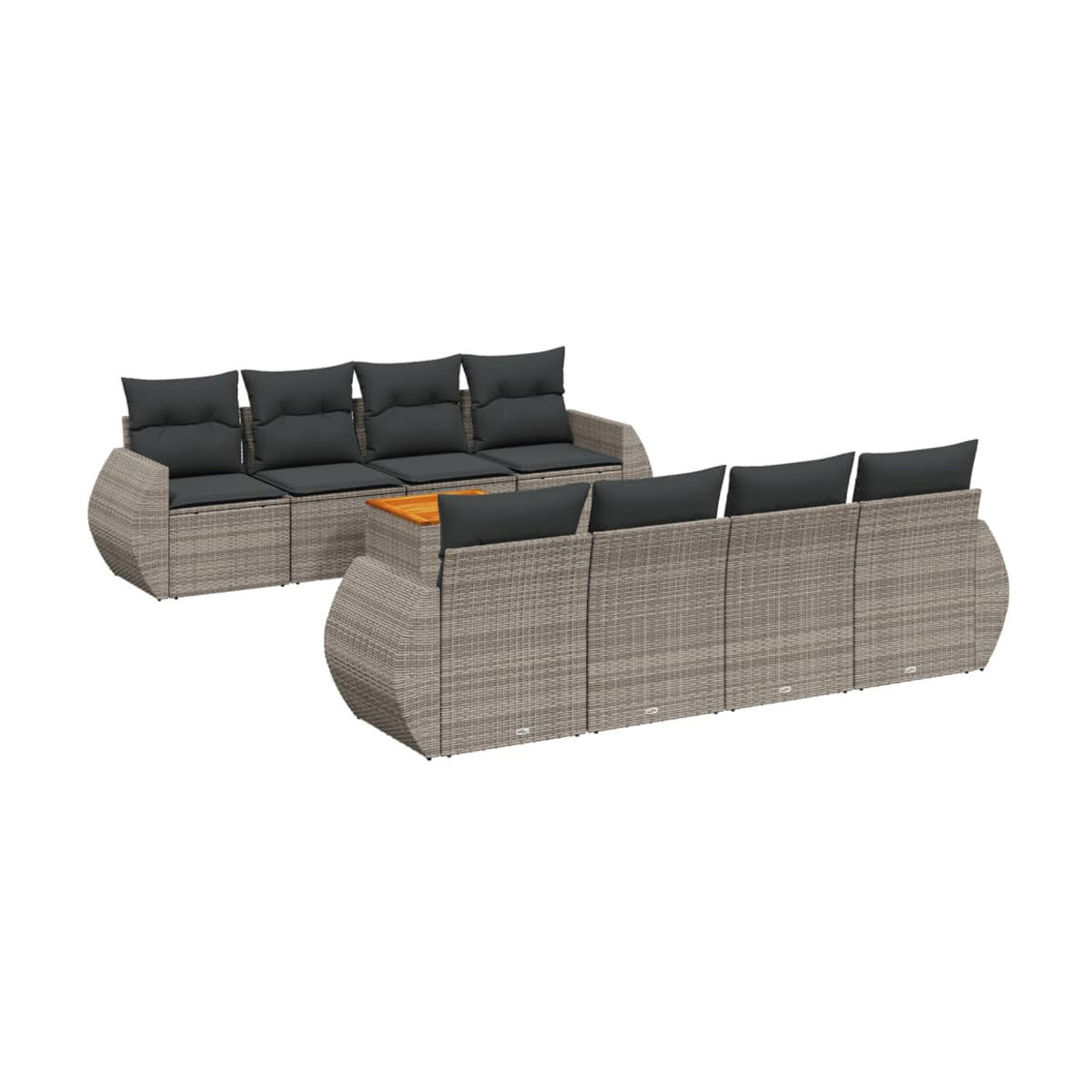 Vidaxl Gartenmöbel-Set aus Polyrattan mit Kissen, 9-teilig, Grau, Modernes Design - Bild 2