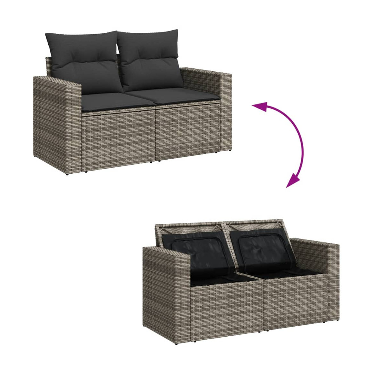 Vidaxl Gartenmöbel-Set aus Polyrattan mit Kissen, 9-teilig, Grau, Modernes Design - Bild 2