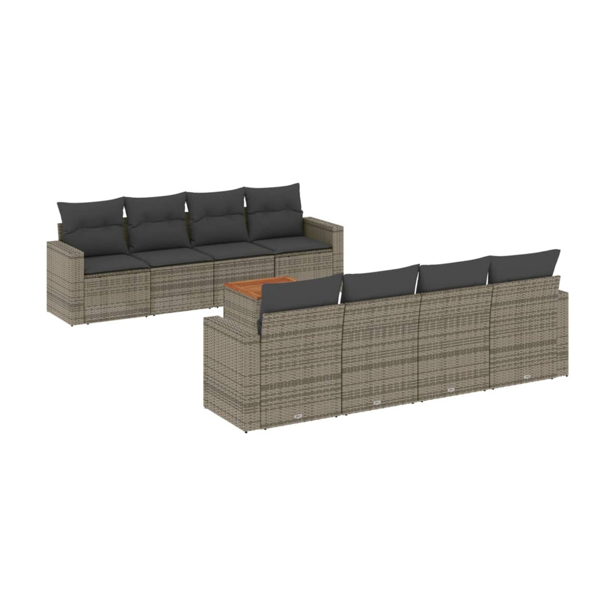 Vidaxl Gartenmöbel-Set aus Polyrattan mit Kissen, 9-teilig, Grau, Modernes Design - Bild 3