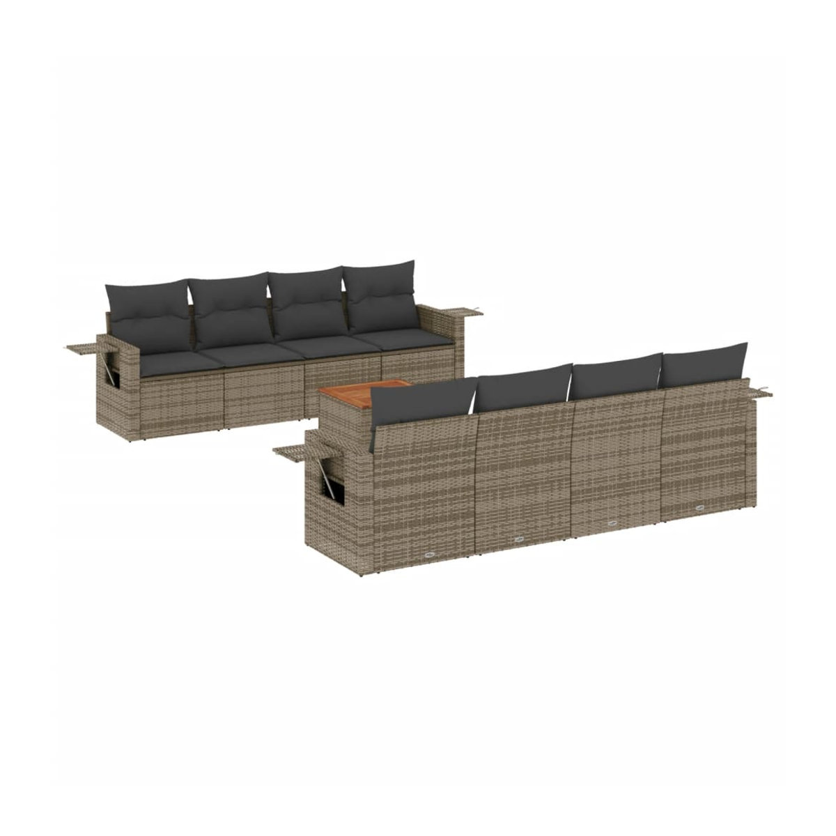 Vidaxl Gartenmöbel-Set aus Polyrattan mit Kissen, 9-teilig, Grau, Modernes Design - Bild 3