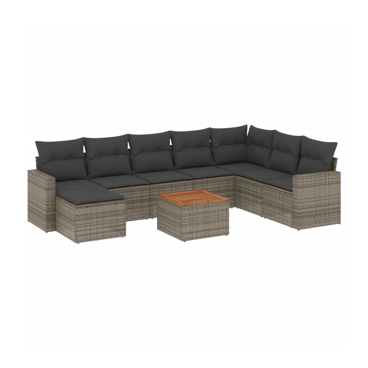 Vidaxl Gartenmöbel-Set aus Polyrattan mit Kissen, 9-teilig, Grau, Modernes Design - Bild 2