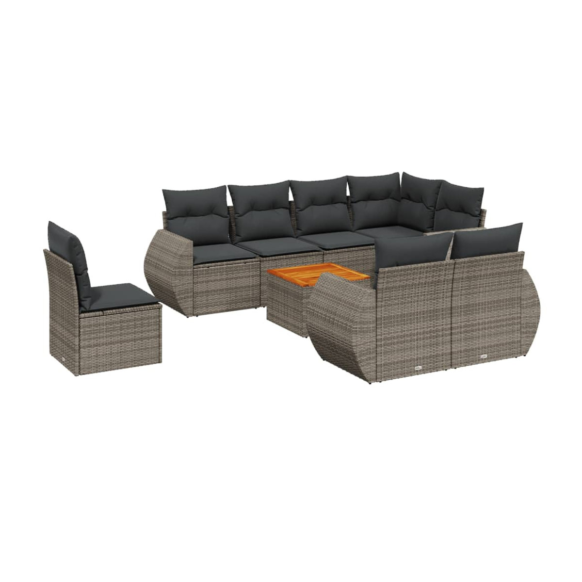 Vidaxl Gartenmöbel-Set aus Polyrattan mit Kissen, 9-teilig, Grau, Modernes Design - Bild 2