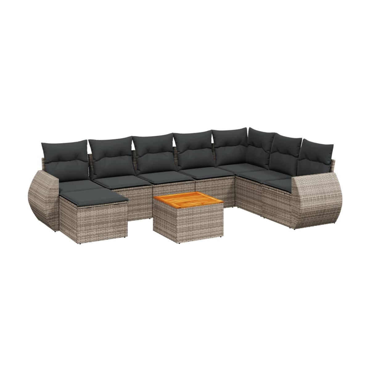 Vidaxl Gartenmöbel-Set aus Polyrattan mit Kissen, 9-teilig, Grau, Modernes Design - Bild 2