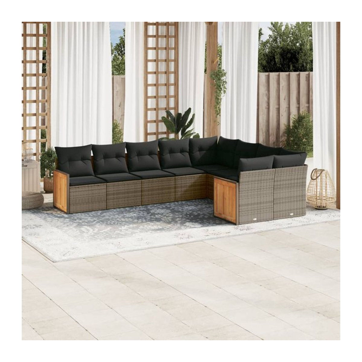 Vidaxl Gartenmöbel-Set aus Polyrattan mit Kissen, 9-teilig, Grau, Modernes Design - Bild 1